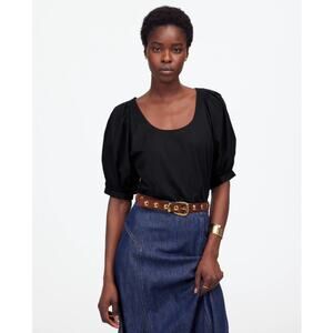 Madewell Relaxed Scoop Neck Puff Short-Sleeve Top Womens S Black Cotton Pullover